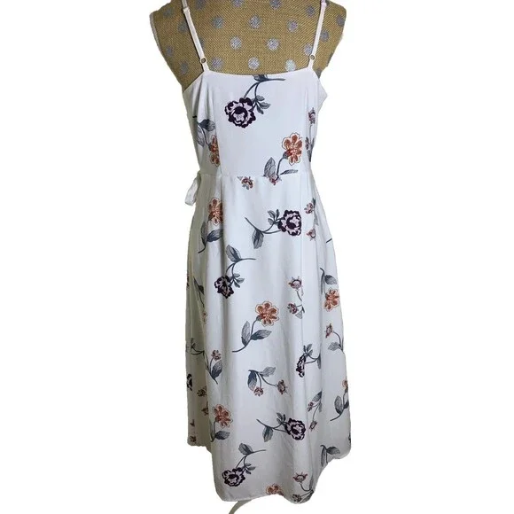 Ann Taylor Loft Floral Print Ruffled Wrap Dress White Side Tie Small Event Flora - Picture 2 of 16